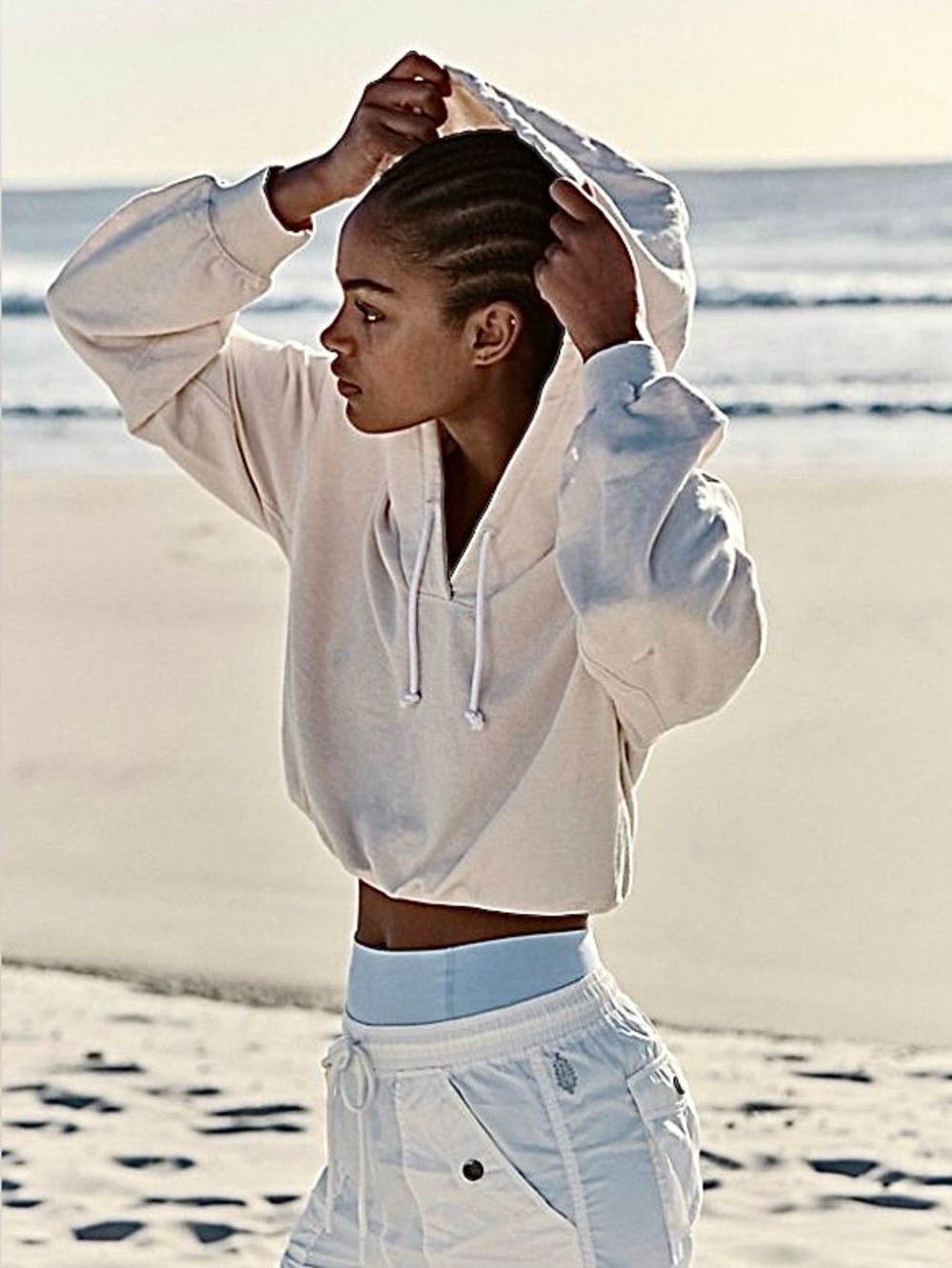 Free People Playbook Off-White Sweatshirt “Cream/Tofu” Baggie Semi-Crop Hoodie